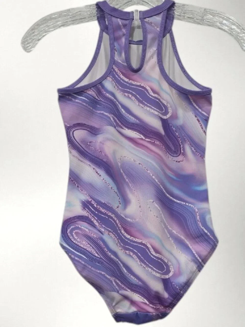 MODAFANS Girls Lavender Marble Gymnastics Leotard Size 8-9 w/Matching Skirt T10